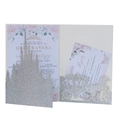 Silver glitter laser-cut castle invitation with carriage detail and floral inner card - Silver Glitter