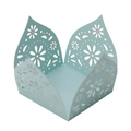 Detail of laser-cut light blue candy box with delicate daisy patterns for wedding party decor - Pearl Pale Blue