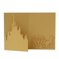 Laserschnitt-Einladungskarte in Gold mit Schloss und Hochzeitskutsche Detailansicht - Gold
