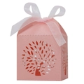 Rosa lasergeschnittene Baum des Lebens Hochzeitsbox mit Perglanz und weißem Schleifenband - 5*5*8CM / Rosa