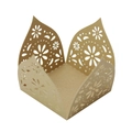 Detailed close-up of champagne gold laser-cut floral pattern on wedding favor boxes - Beige Gold