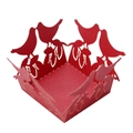 Red laser-cut wedding favor box featuring hollow lovebirds and Chinese Double Happiness - Pearlescent Red