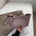 Chic light purple lychee pattern leather tote bag with top handle and crossbody strap - Purple