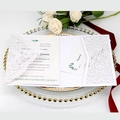 Elegante set di inviti di nozze in pizzo tagliato a laser con card floreale bianca - Bianco