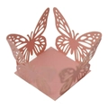 Detail of laser-cut pink butterfly candy box with lace pattern for baptism parties - Pink
