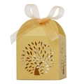 Laser cut Tree of Life wedding candy box in gold paper with a matching organza ribbon bow - 5*5*8CM / Gold