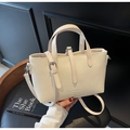 Elegante borsa a mano color crema testurizzata con dettagli argento e tracolla donna - Bianco Sporco