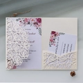 Detailed laser-cut rose hollow wedding invitation set with watercolor flower insert card - Ivory