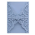 Laser cut light blue pearlescent paper invitation with intricate floral vine patterns - Fog Blue