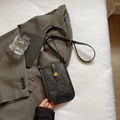 Minimalist black pebble leather phone crossbody bag with vintage bear print and gold buckle - Black without Pendant