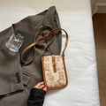 Retro teddy bear phone bag with brown leather trim and creamy textured fabric - Off-white Without Pendant