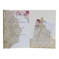 Invito di nozze intagliato al laser con glitter dorati e biglietto RSVP a forma di abito - Oro Chiaro Glitter
