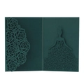 Elegant dark green laser cut rose wedding invitation card with female silhouette detail - Ink Green