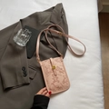 Pink lychee leather crossbody phone bag with cute teddy bear patterns and metal clasp - Pink Without Pendant