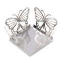 Macro detail of silver mirror laser-cut hollow butterfly wedding favor candy box - Small / Mirror Silver