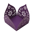 Detailed view of dark purple laser cut wedding favor box with intricate floral hollow design - Dark Purple