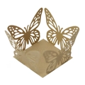 Macro detail of laser-cut gold pearlescent paper candy box with intricate butterfly design - Beige Gold