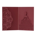 Dark red laser cut wedding invitation card featuring rose patterns and a girl silhouette - Dark Red