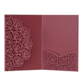 Laser-cut burgundy wedding invitation sleeve with elegant rose floral hollow design - Dark Red
