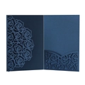 Detailed laser-cut dark blue rose pattern on pearlescent paper wedding invitation - Magic Blue