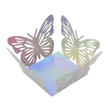Detail showing laser-cut hollow butterfly cake topper with iridescent rainbow finish effect - Mirror Iridescent
