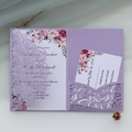 Elegant purple laser cut floral wedding invitation set with RSVP card and floral insert - Lilac Purple