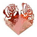 Macro view of laser-cut rose gold paper favor box with hollowed-out floral pattern - 3.5cm / Mirror Rose Gold