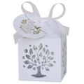 White laser cut tree favor box with ribbon and thank you tag for weddings - 5x5x8CM / With English Thank You Tag / White (With Tag)