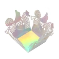 Détail de boîte à bonbons en papier irisé découpé au laser avec motifs d'ailes d'ange - 3.5cm / Iridescent miroir