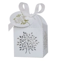 Detail of white laser-cut Tree of Life candy box with silk ribbon and Thank You tag - White (With Thank You Tag)