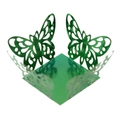 Close-up of green laser-cut butterfly candy box with glossy metallic texture and intricate wings - Mirror Dark Green