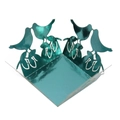Detailed laser-cut turquoise metallic favor box with elegant bird motifs for weddings - 3.6cm / Mirror Indigo