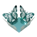 Detaillierte lasergeschnittene Schmetterling-Süßigkeitenbox mit Metallic-Türkis-Finish - Spiegel Hellblau