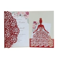 Detail of red glitter card with laser cut rose pattern and bridal gown invitation design - Glitter Red