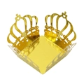 Macro view of laser-cut crown candy box in mirrored gold paper for party favors - 3.5cm / Mirror Gold
