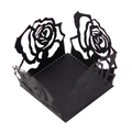 Vue détaillée d'une boîte cadeau noire découpée au laser avec motifs de roses fins - 3.5cm / Noir Miroir