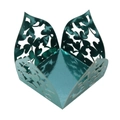 Macro view of metallic green clover laser-cut hollow candy box with mirror finish - 3.5cm / Mirror Indigo