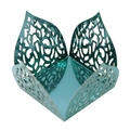 Detail of laser-cut teal metallic candy box featuring intricate filigree vine patterns - 3.5cm / Mirror Indigo