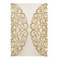 Detail of champagne gold glitter laser cut invitation cover with hollow floral pattern - Gold Yellow