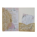 Set inviti Quinceañera con rosa tagliata al laser in oro glitterato e fiori - Giallo Oro