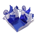 Boîte cadeau en papier bleu foncé découpée au laser avec motifs d'anges évidés - 3.5cm / Bleu Foncé Miroir