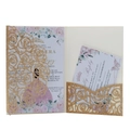 Pink and gold laser-cut rose Quinceañera invitation set with glitter cover and RSVP card - Rose Gold