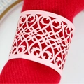 Pink laser-cut butterfly napkin ring with hollow floral patterns on red napkin - 17cm / Pink