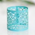 Cyan blue laser-cut napkin ring with intricate hollow heart and vine patterns - 17cm / Tiffany Blue