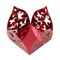 Detail of red hollow laser-cut clover candy box with glossy metallic finish for parties - 3.5cm / Mirror Red
