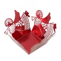 Détail de la boîte à bonbons rouge découpée au laser avec motif ange et dentelle fine - 3.5cm / Rouge miroir