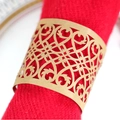 Elegant gold laser-cut floral napkin ring on a red cloth napkin for wedding table decor - 17cm / Kraft Paper