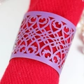 Purple laser-cut napkin ring with intricate geometric patterns on a red textile fabric - 17cm / Dark Purple