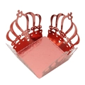 Macro shot of laser-cut crown cupcake wrapper in metallic red with heart hollow details - 3.5cm / Mirror Apple Gold