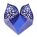 Top view of bright blue laser-cut decorative gift box with intricate floral patterns - 3.5cm / Mirror Dark Blue